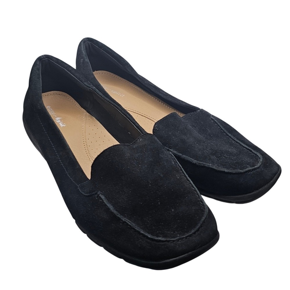 Easy Spirit Womens Black Suede Loafers Comfort Slip On Shoes Moc Toe‎ Classic